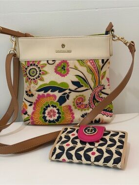 Spartina 449 Yemaya Pattern Tan Floral Boho Canvas Crossbody Bag w Wallet